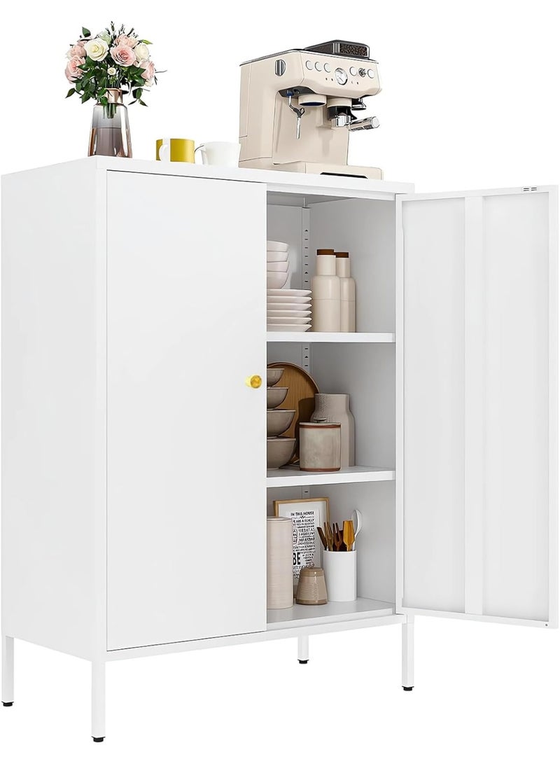 HI-FINE Metal Buffet Cabinet,Storage Kitchen Cabinet with Shelves,Coffee Bar Cabinet,Buffet Sideboard,for Living Room & Kitchen Microwave Oven Storage Side Shelf White - Image 1